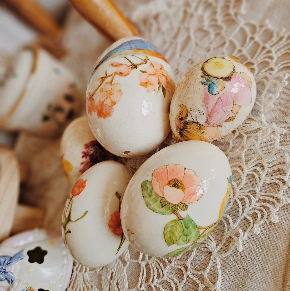 Vintage Handmade Floral Glass Easter Eggs